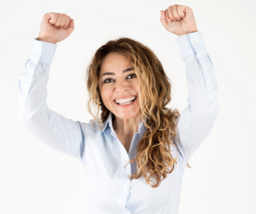 Woman holding her arms up like a winner